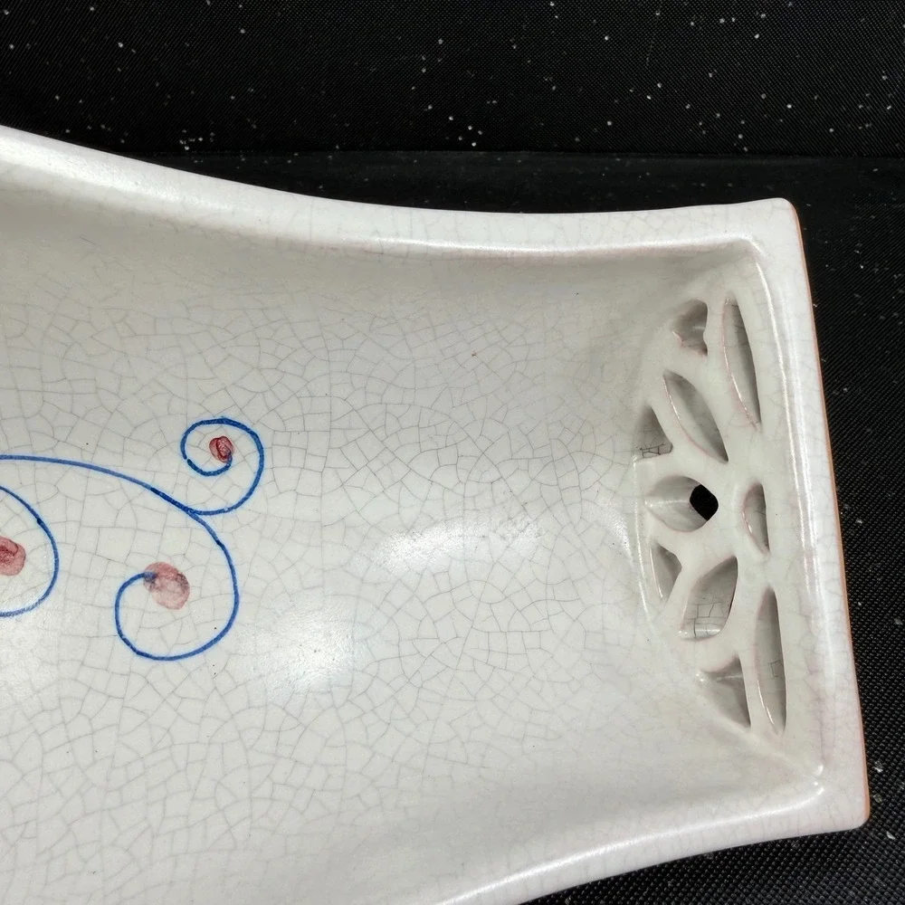 Fradelfio Italian Ceramic Floral Centerpiece Bowl Hand Painted Pierced 14 inch